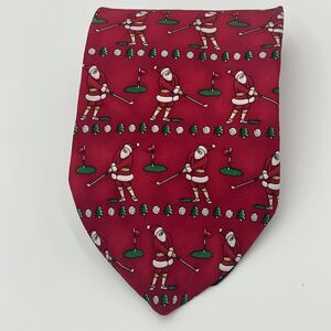 Hallmark Holiday Traditions Christmas Santa Playing Golf Silk Tie